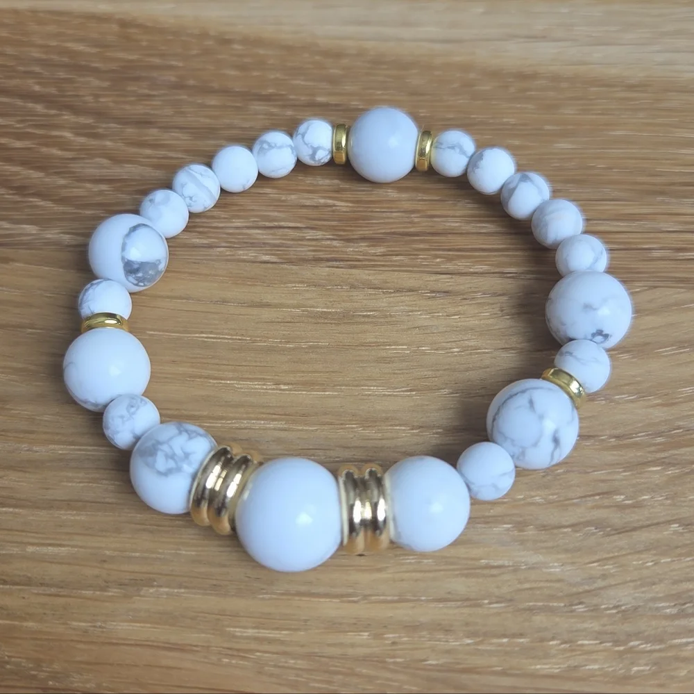 White Howlite Beaded Stretch Bracelet | Handmade